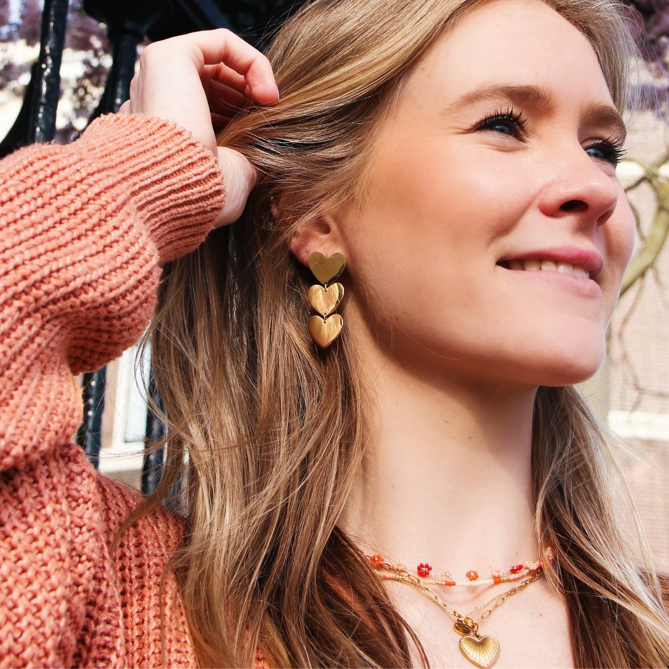 Statement Triple Heart Earrings