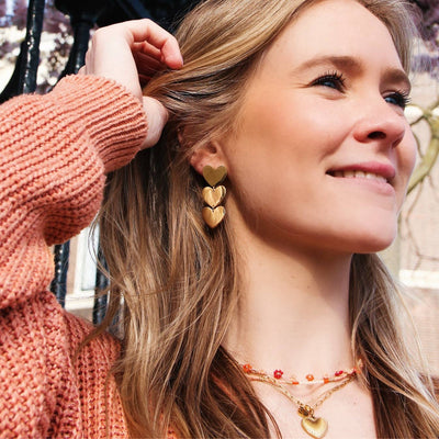 Statement Triple Heart Earrings