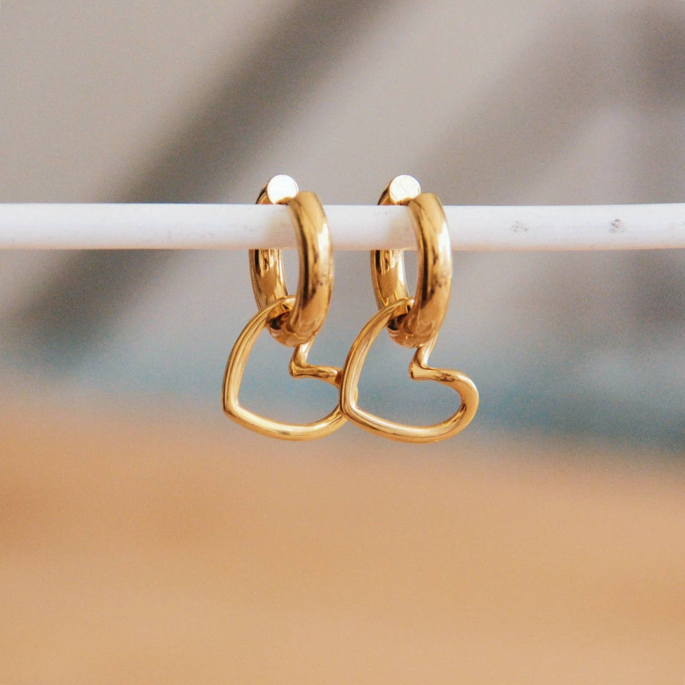 Heart Charm Gold Hoops