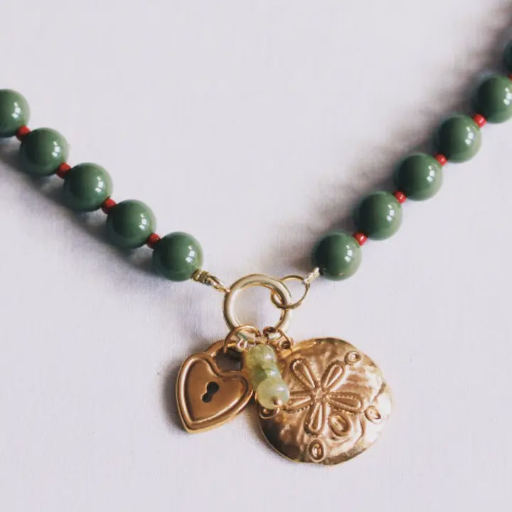 Beaded Necklace With Charms Olive