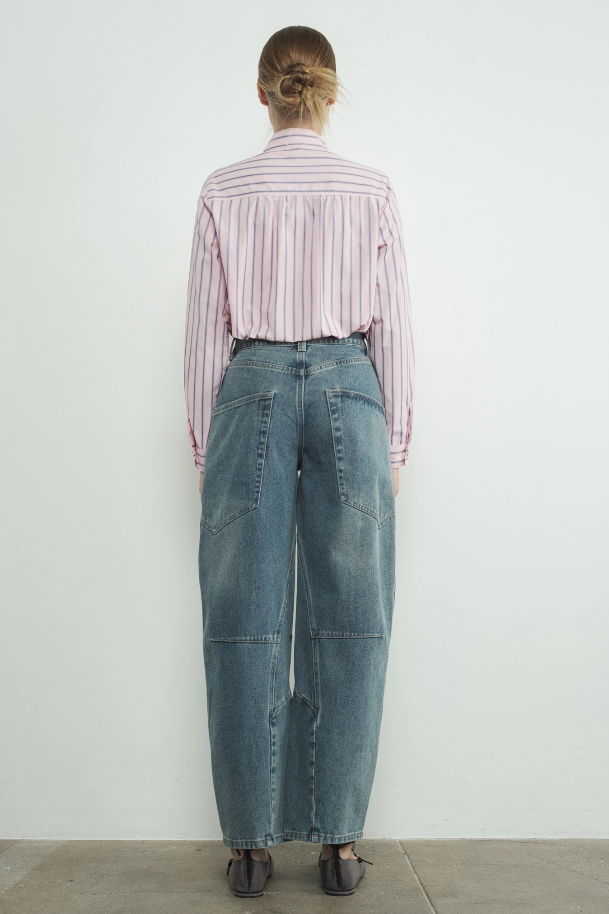 Striped Bow Tie Shirt Pink