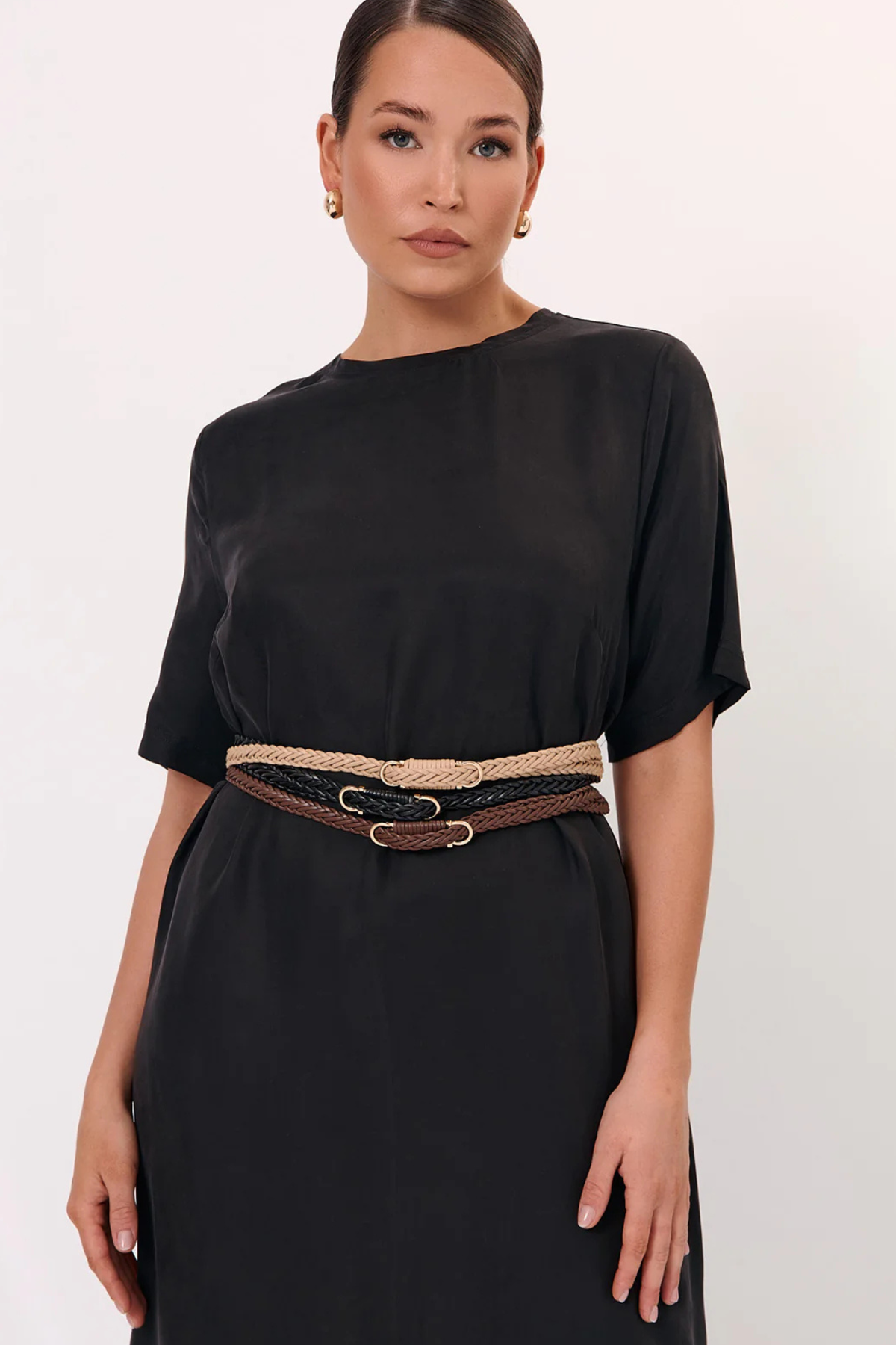 Plaited Thin Waist Belt Chocolate