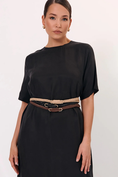 Plaited Thin Waist Belt Chocolate