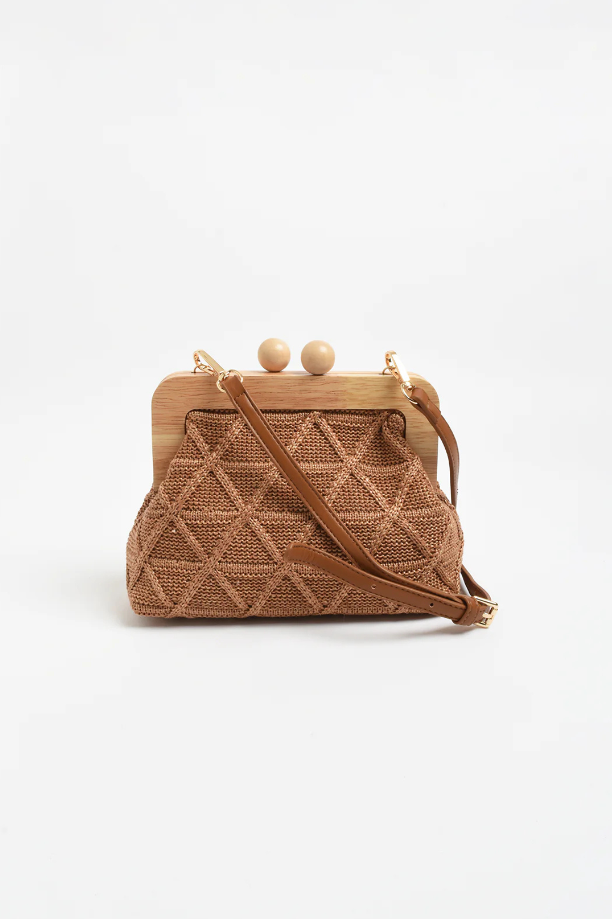 Tara Diamond Weave Timber Clutch