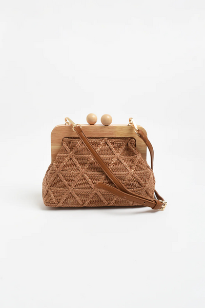 Tara Diamond Weave Timber Clutch