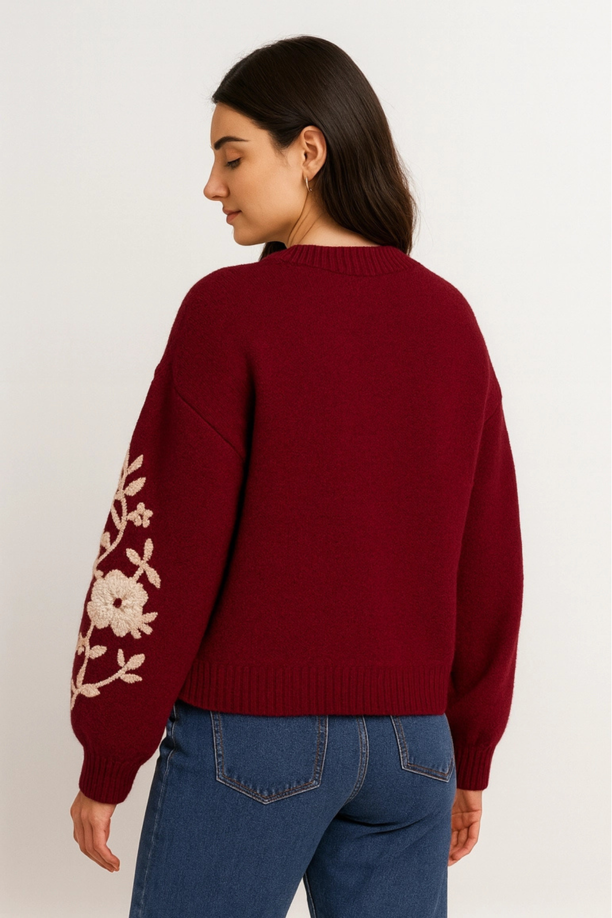 Floral Embroidered Knit Bordeaux