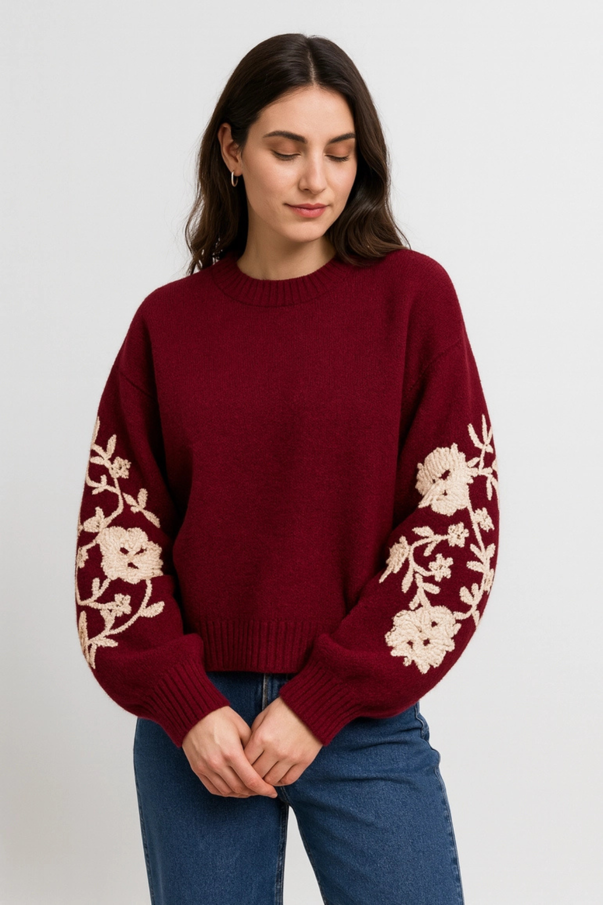 Floral Embroidered Knit Bordeaux