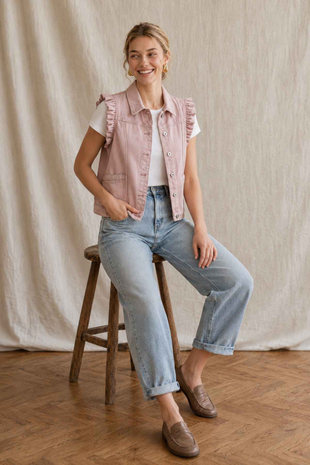 Amélie Denim Vest Rose