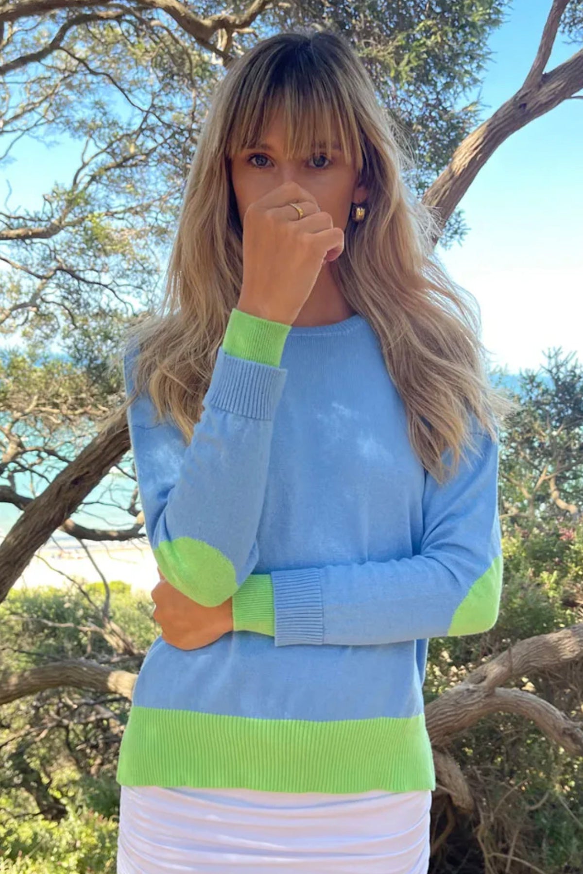 Arm Patch Sweater Blue Green