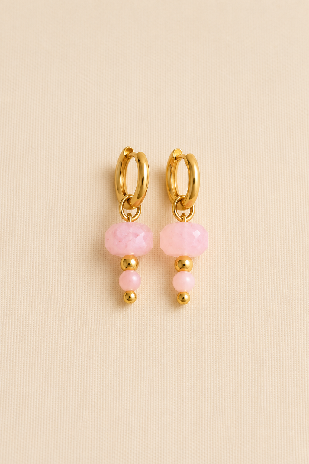 Stainless Steel Hoop Earring Pink Stone