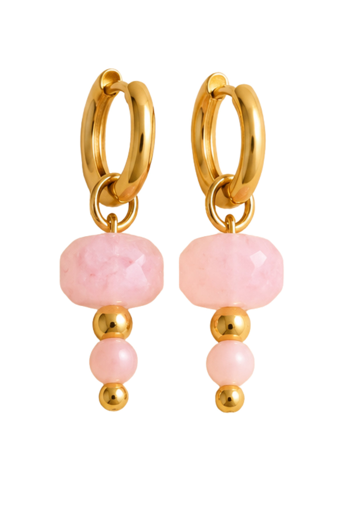 Stainless Steel Hoop Earring Pink Stone