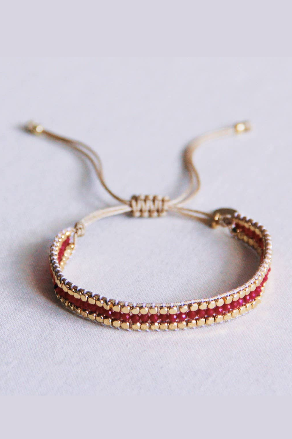 Cherry Gemstones & Gold Weave Bracelet