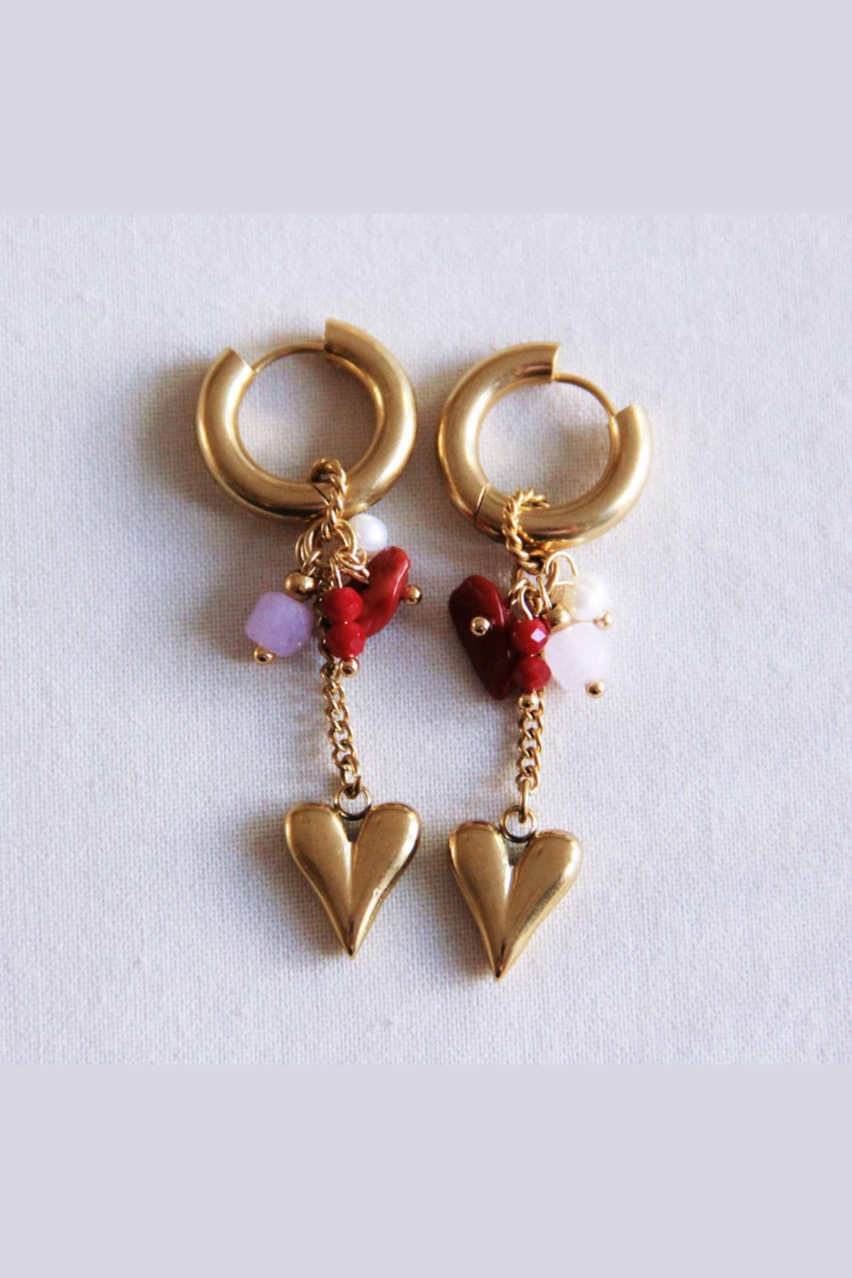 Earring Cluster Gemstones Heart Lilac Burgundy