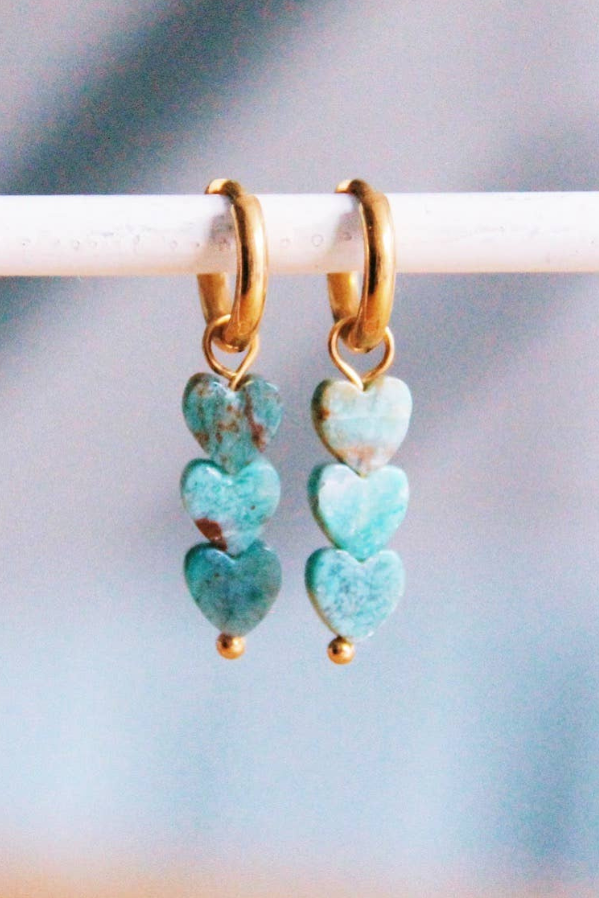 Natural Stone Heart Charm Hoops