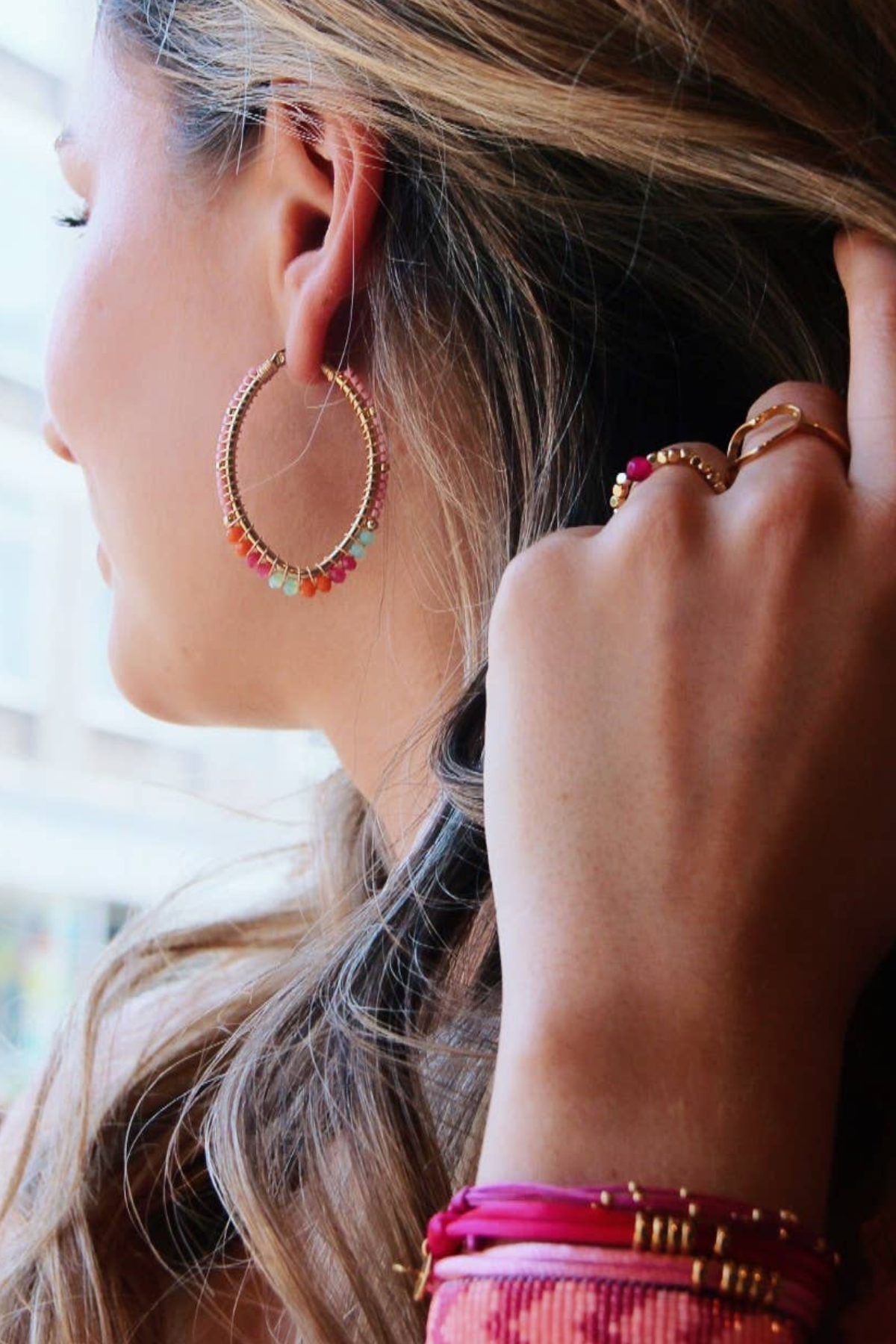 Oval Hoop Earrings Miyukis Red Pink