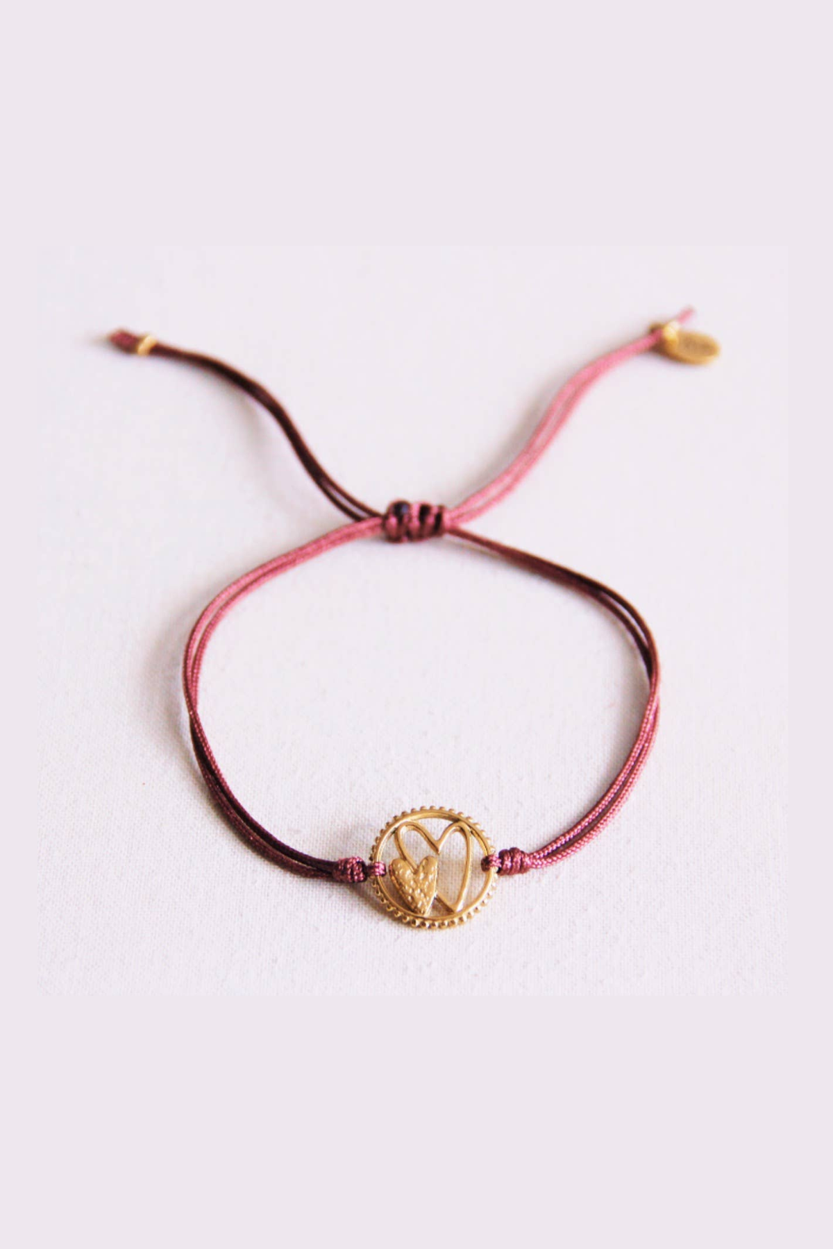 Satin Bracelet Charm Double Heart Old Pink