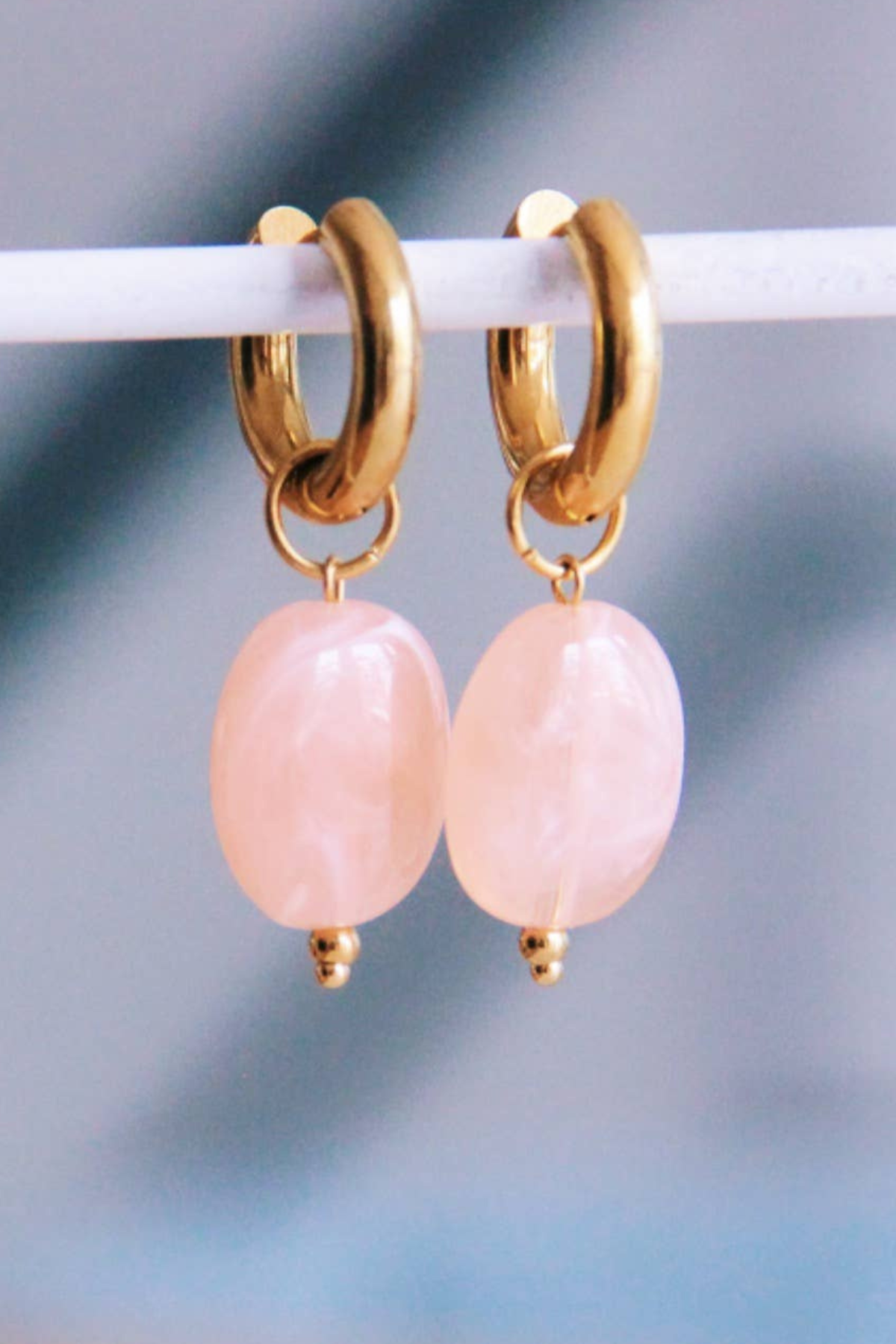 Wide Oval Pink Pendant Drop Earring