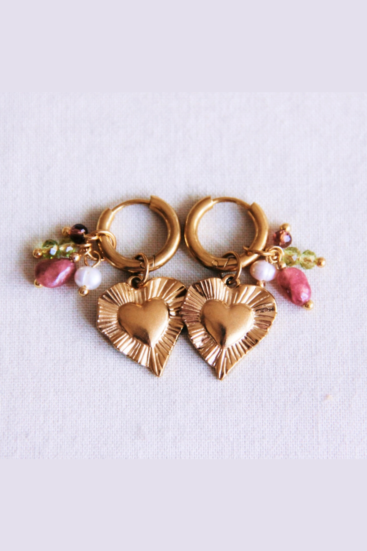 Stainless Steel Hoop Earring with Heart Cluster
