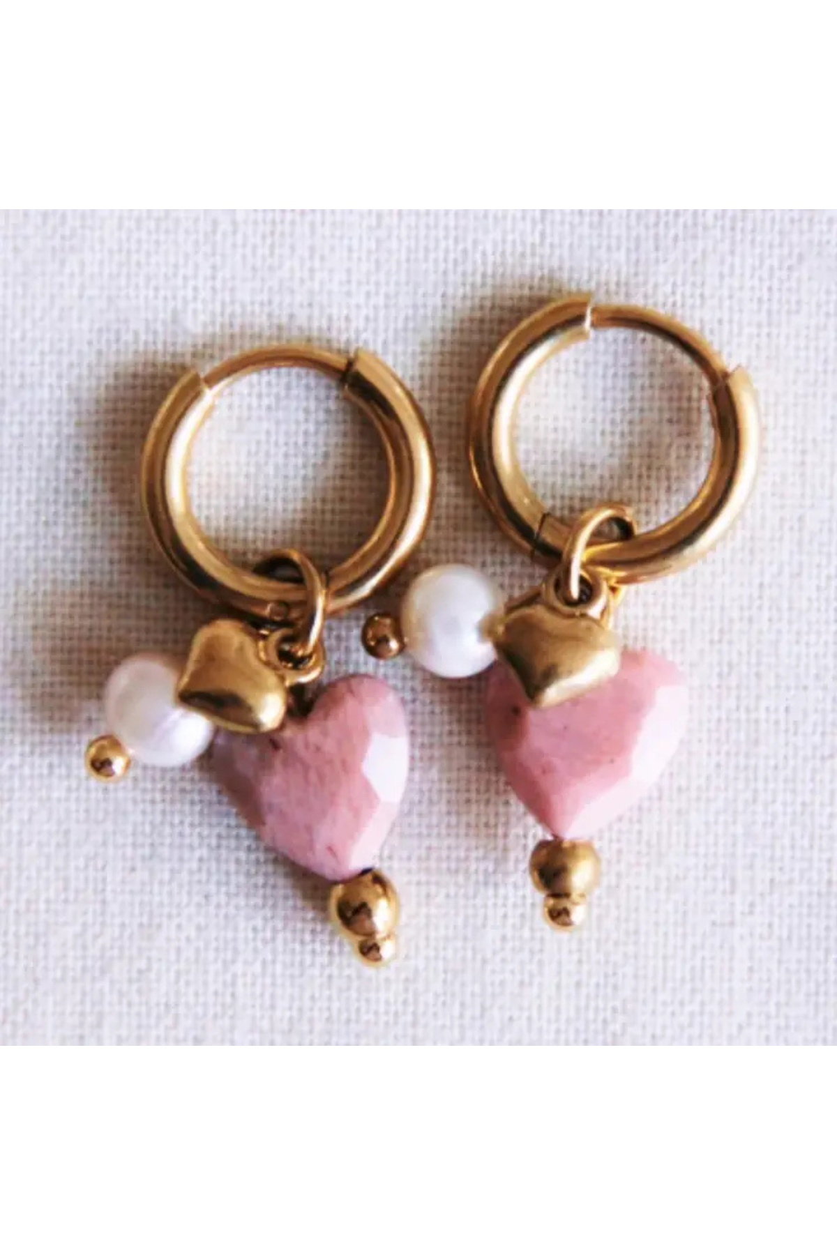 Hoop Gemstone Earring Mini Heart Pearls