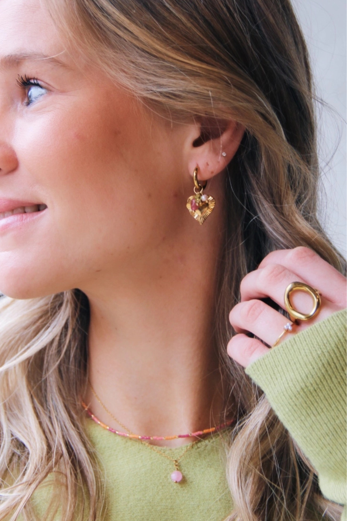 Stainless Steel Hoop Earring with Heart Cluster