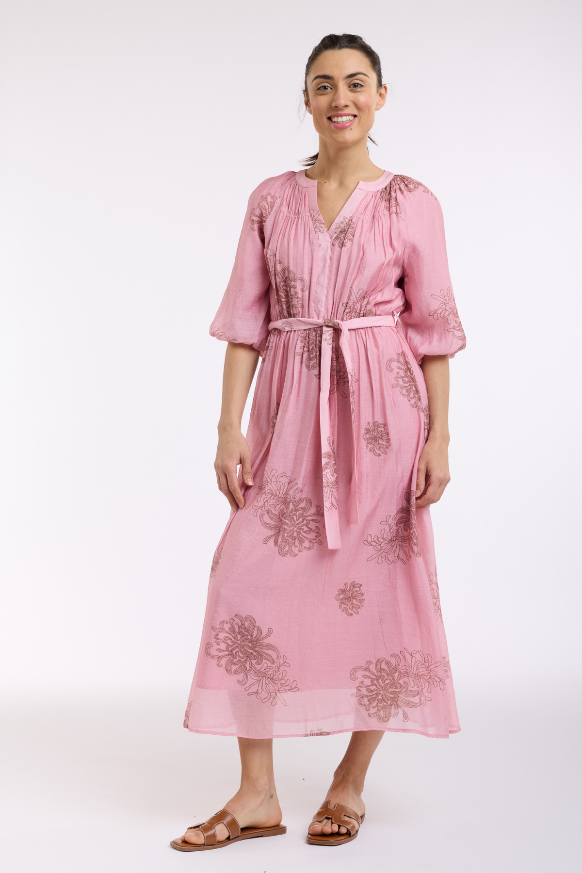 Billow Sleeve Dress Pink Print
