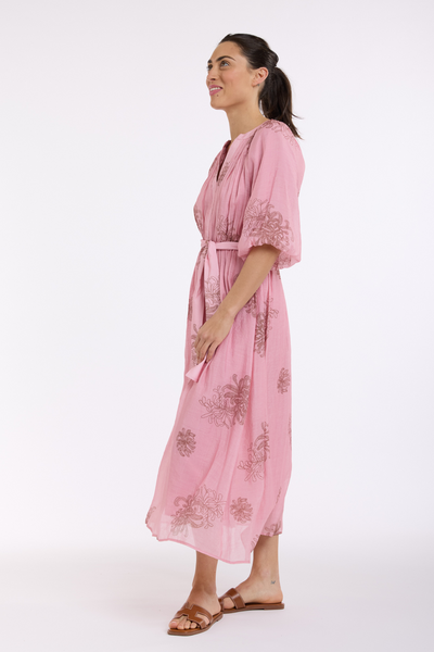 Billow Sleeve Dress Pink Print