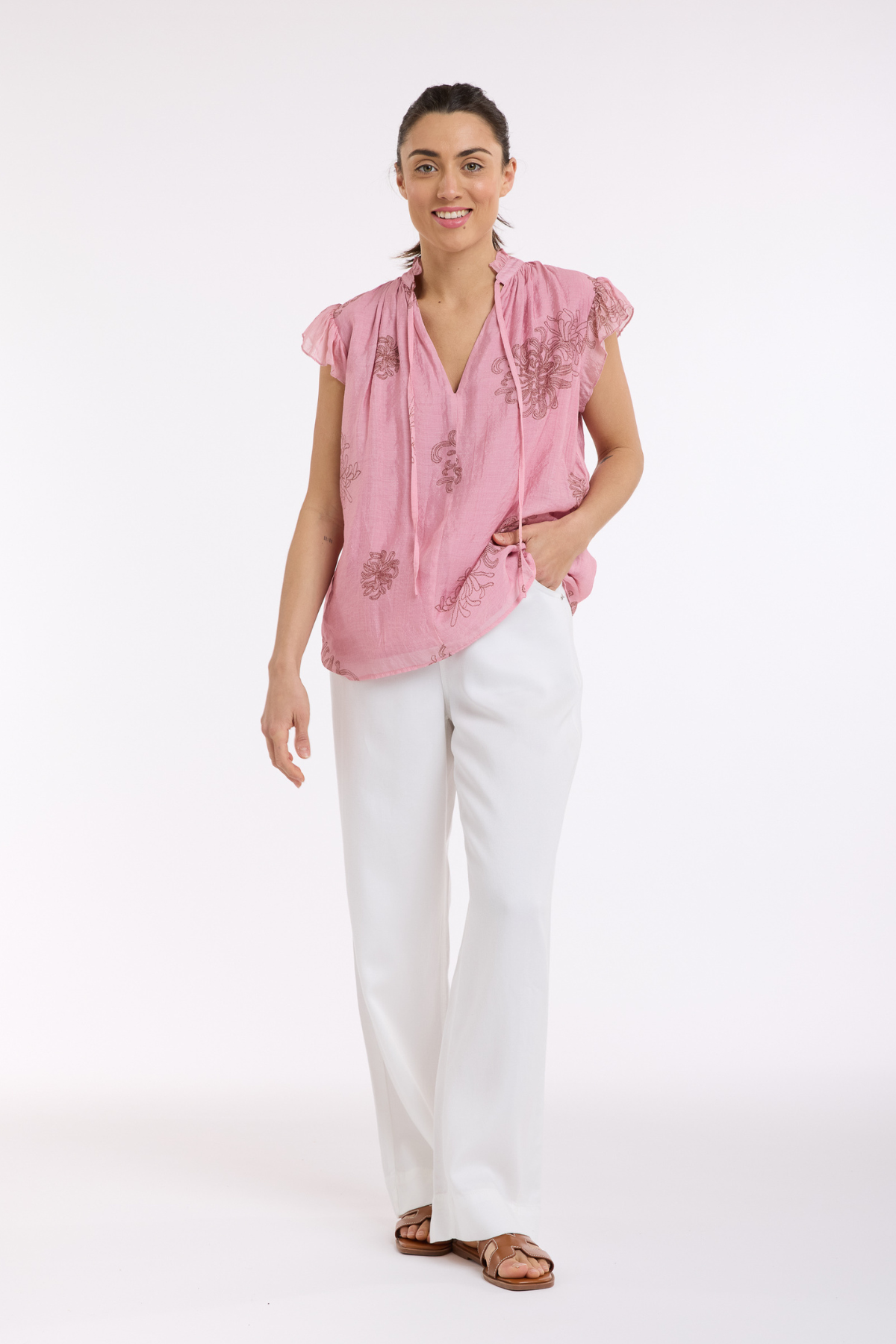 Frill Neck Blouse Soft Print