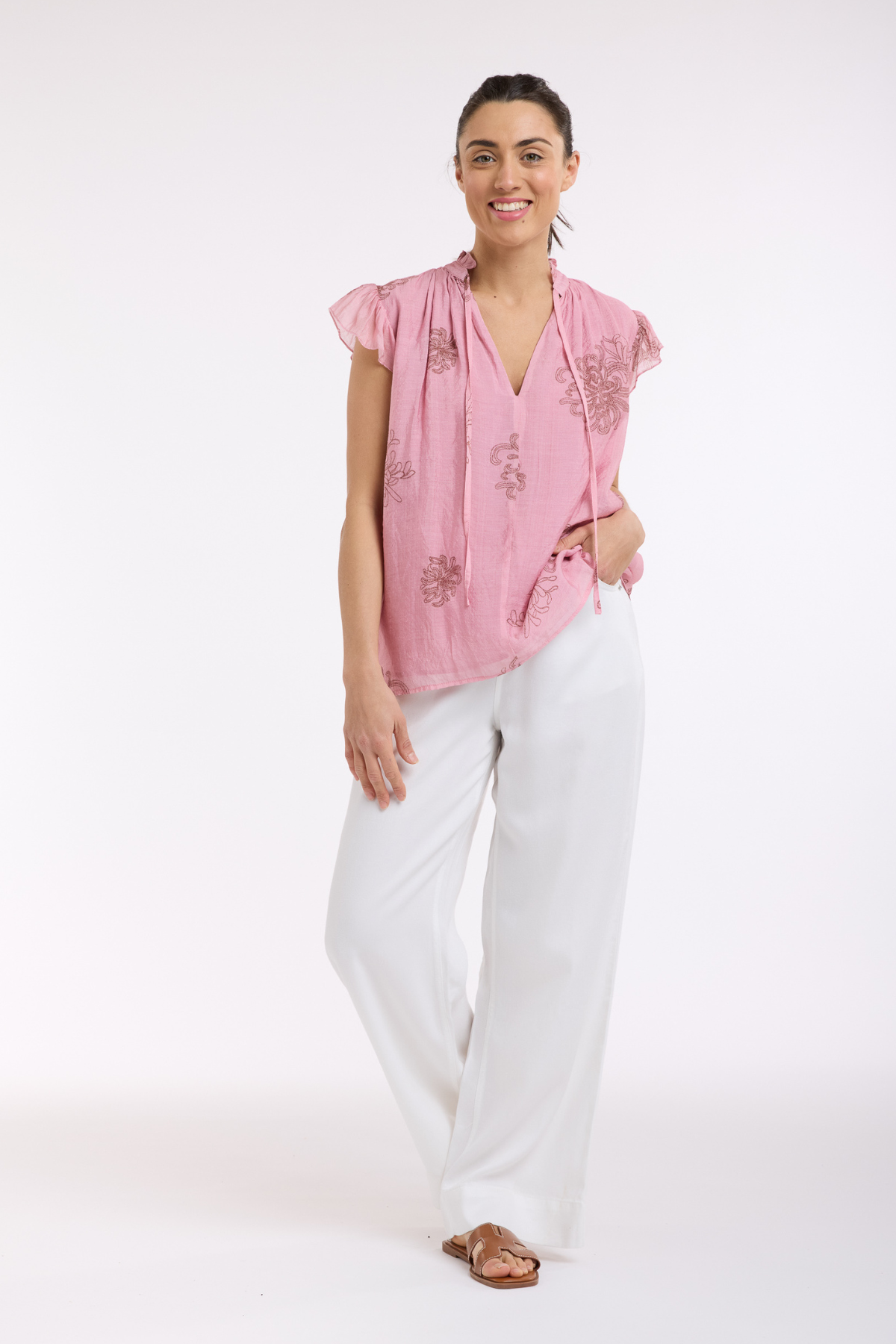 Frill Neck Blouse Soft Print