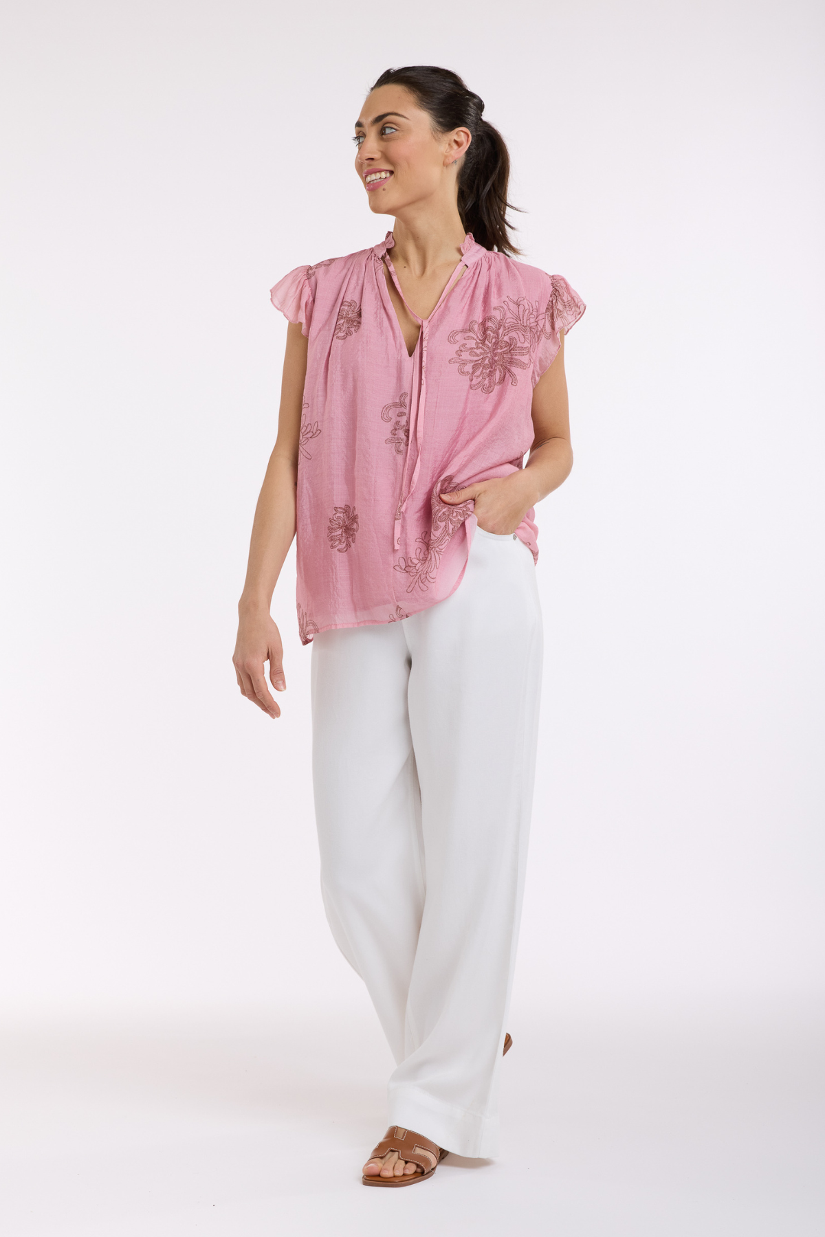 Frill Neck Blouse Soft Print