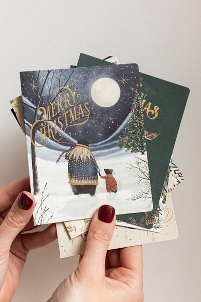 Merry Christmas Starry Night Bears Christmas Card