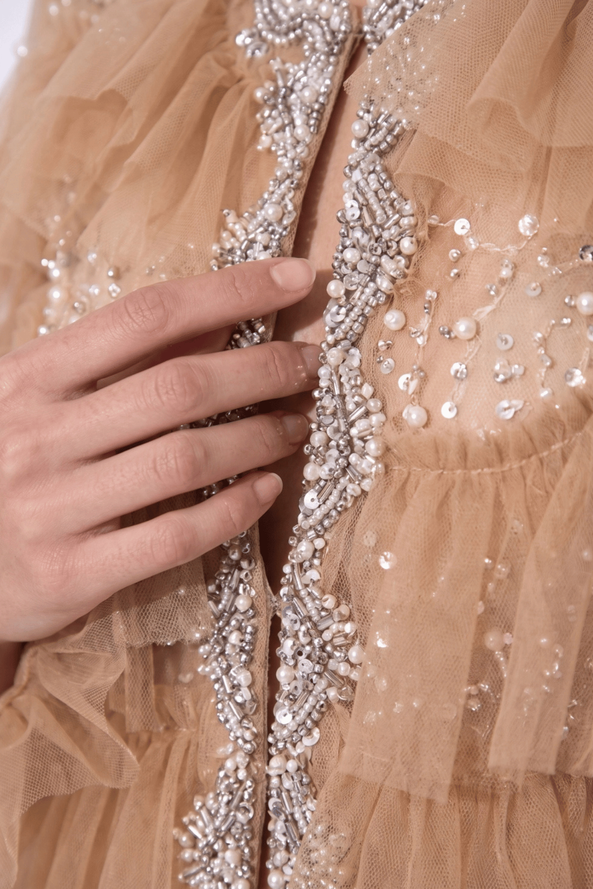 Embellished Tulle Ruffle Jacket Taupe
