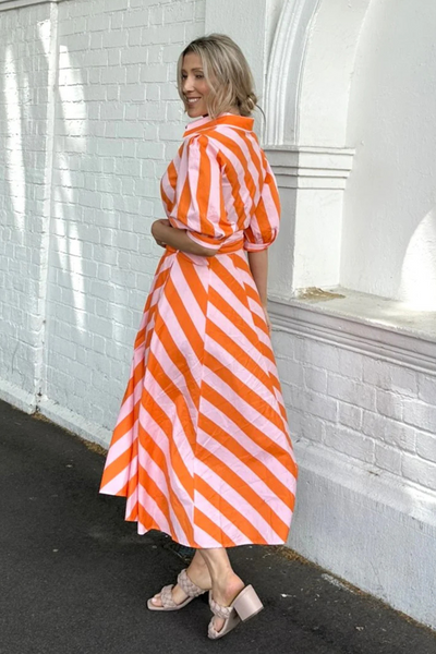 Bianca Dress Orange Stripe