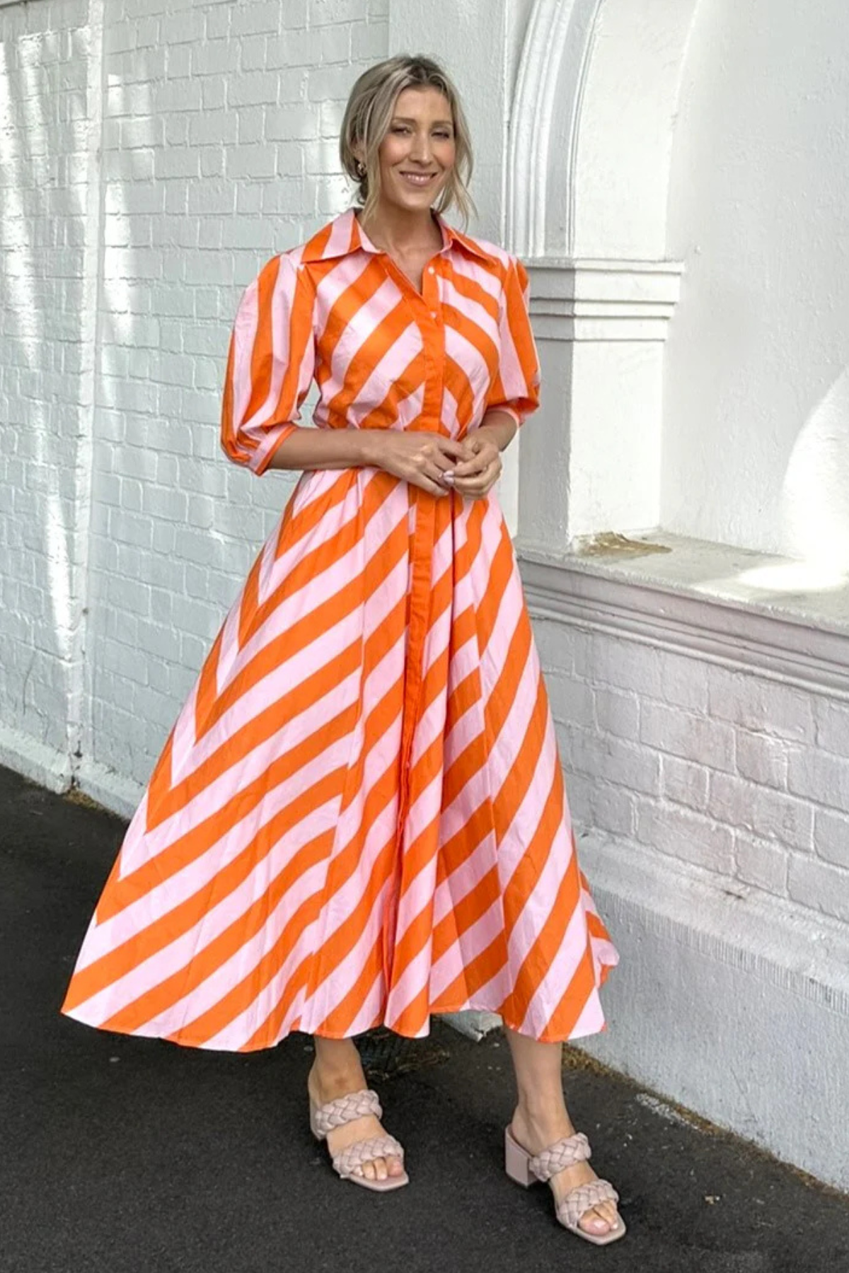 Bianca Dress Orange Stripe