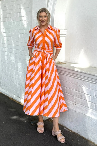 Bianca Dress Orange Stripe