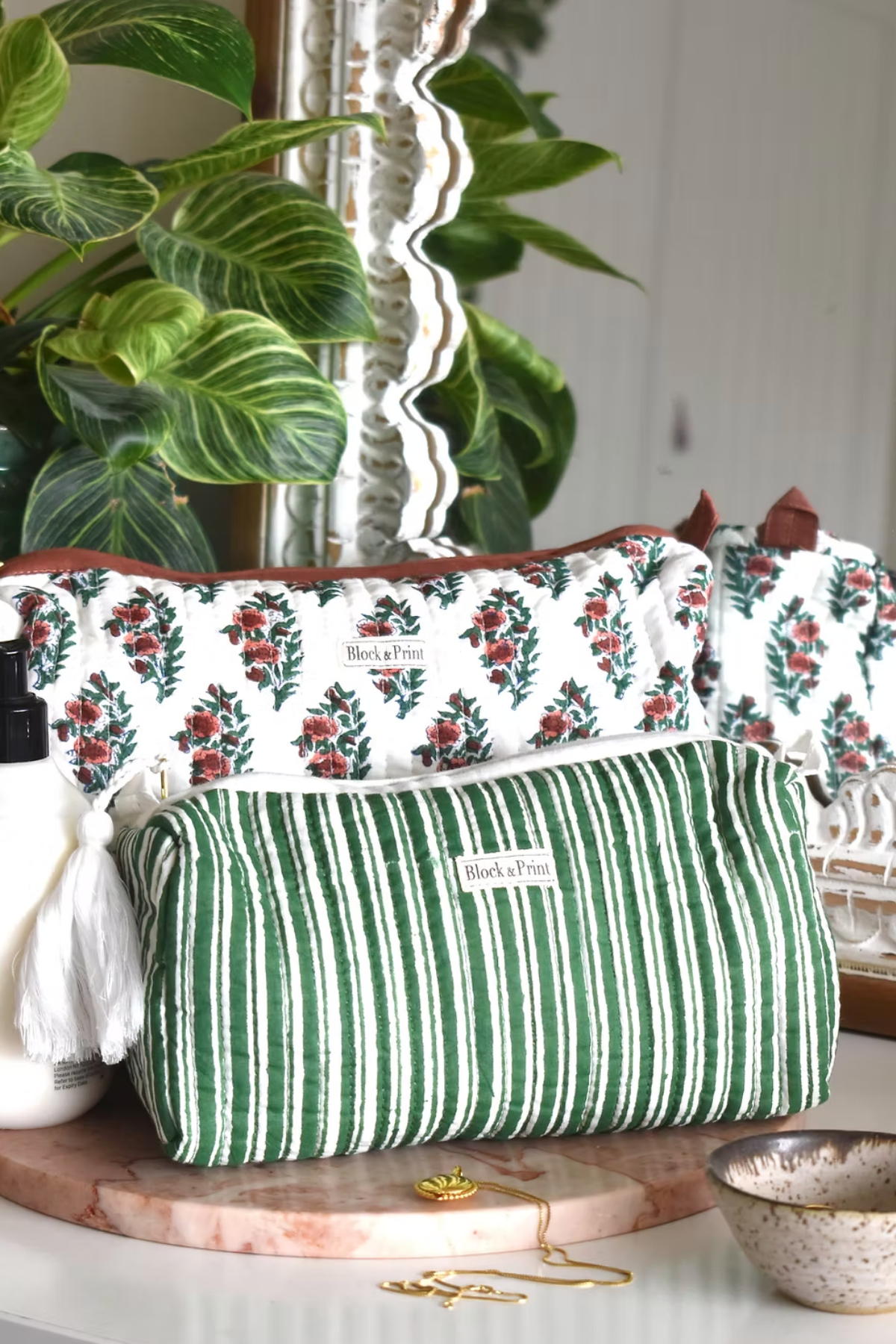 Green Stripe Make-up Bag