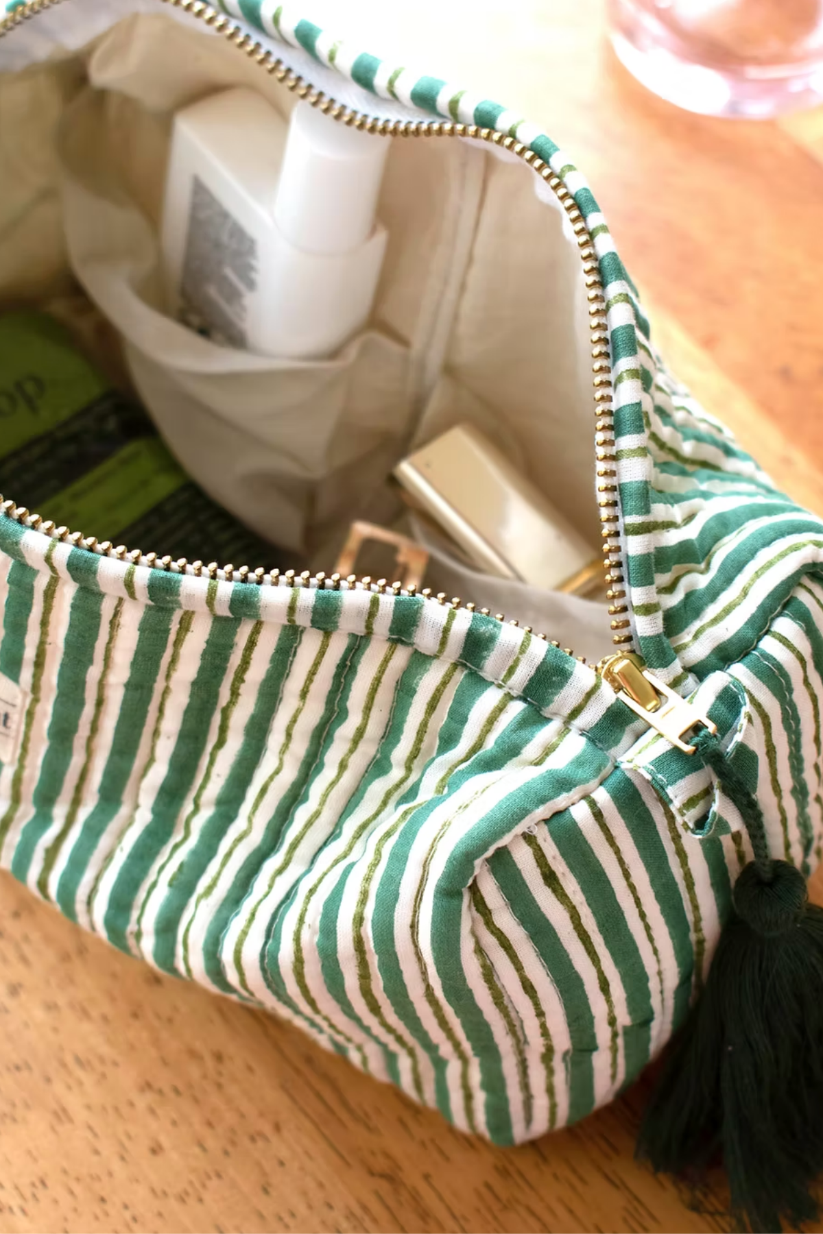 Green Stripe Make-up Bag