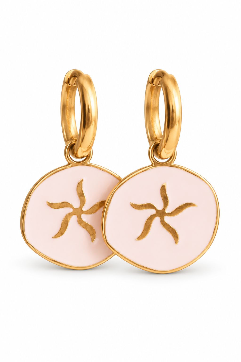 Steel Hoop Earrings Starfish Charm Nude