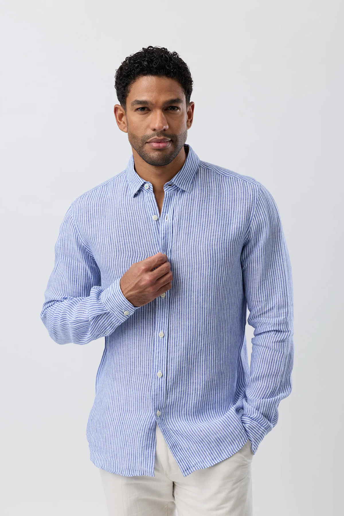 Linen Casual Long Sleeve Blue
