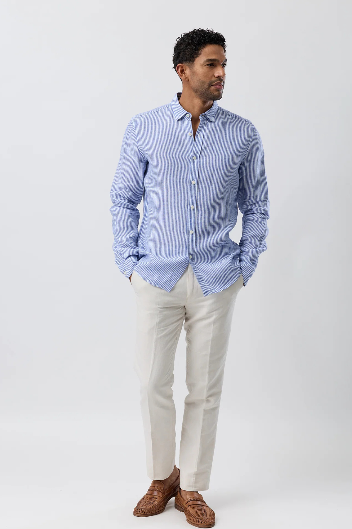 Linen Casual Long Sleeve Blue