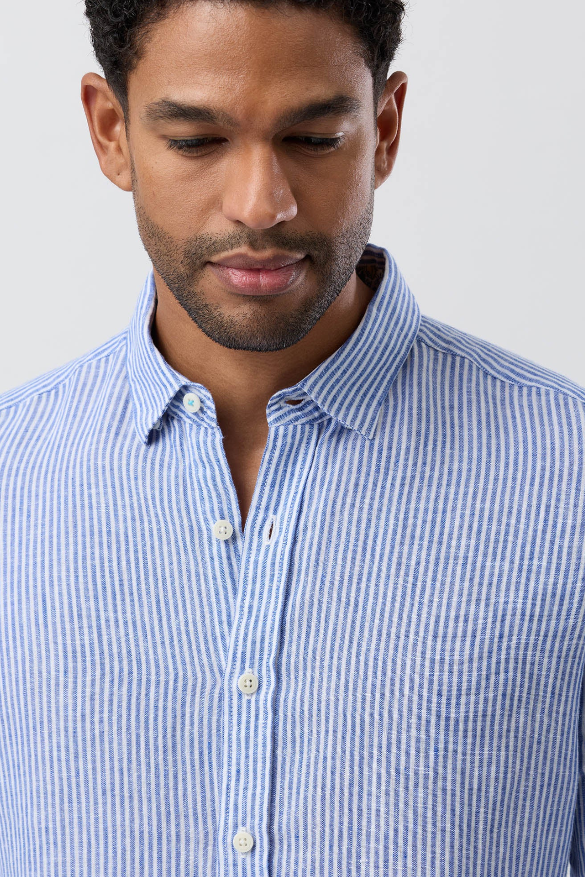 Linen Casual Long Sleeve Blue