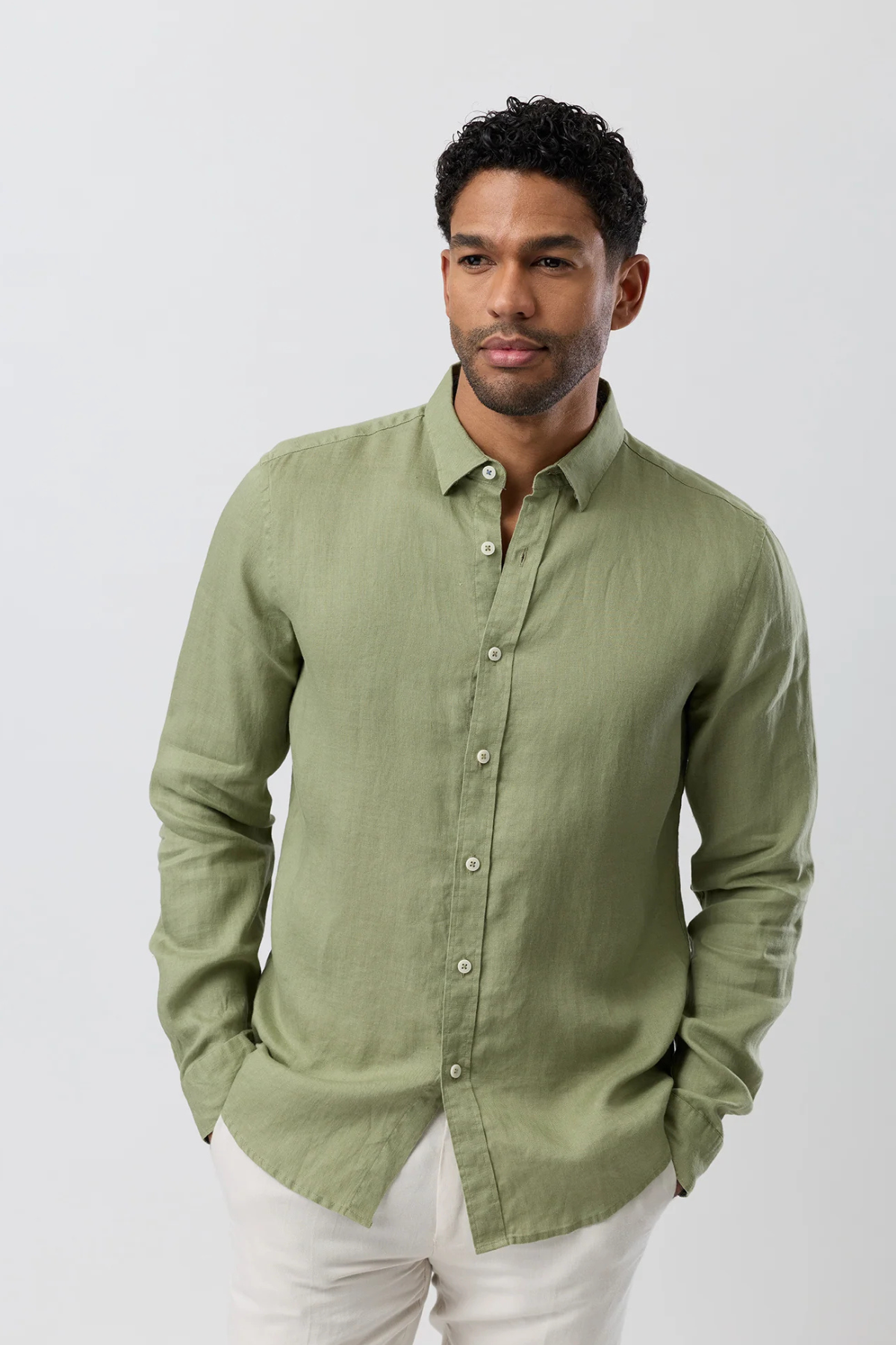 Linen Casual Long Sleeve Shirt Sage