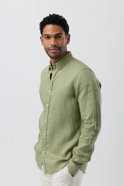 Linen Casual Long Sleeve Shirt Sage