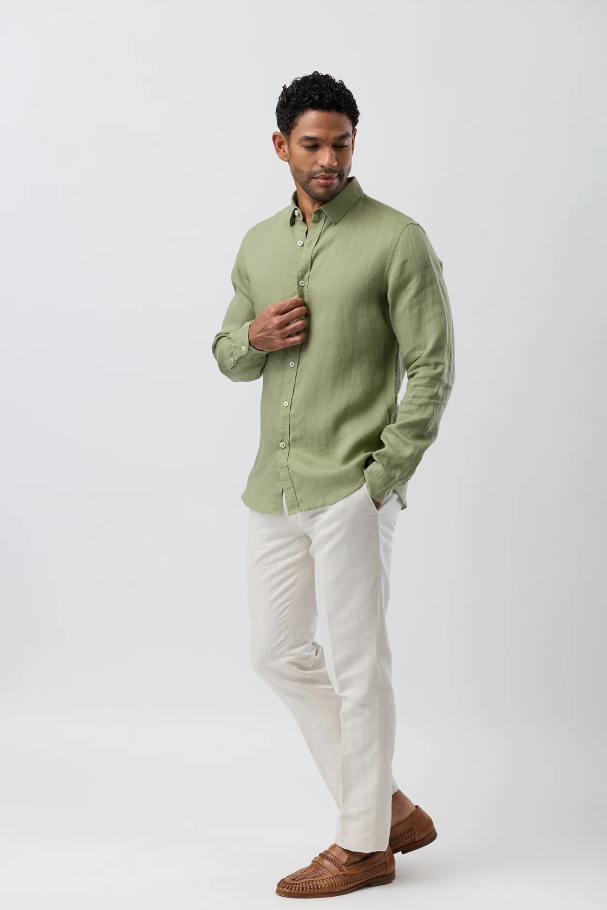 Linen Casual Long Sleeve Shirt Sage