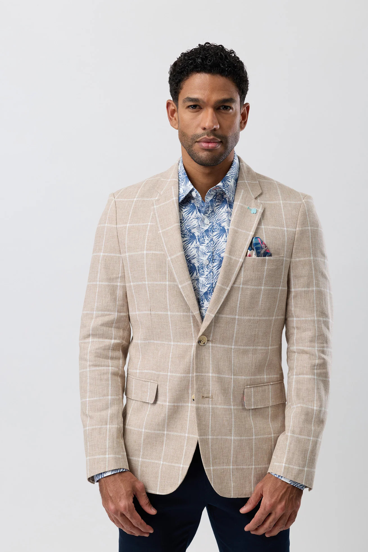 Twin Button Blazer Beige Check
