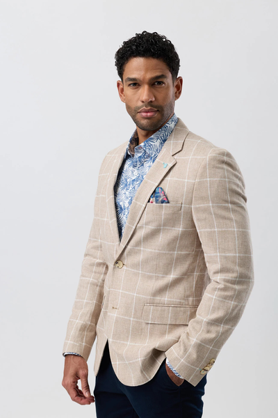 Twin Button Blazer Beige Check