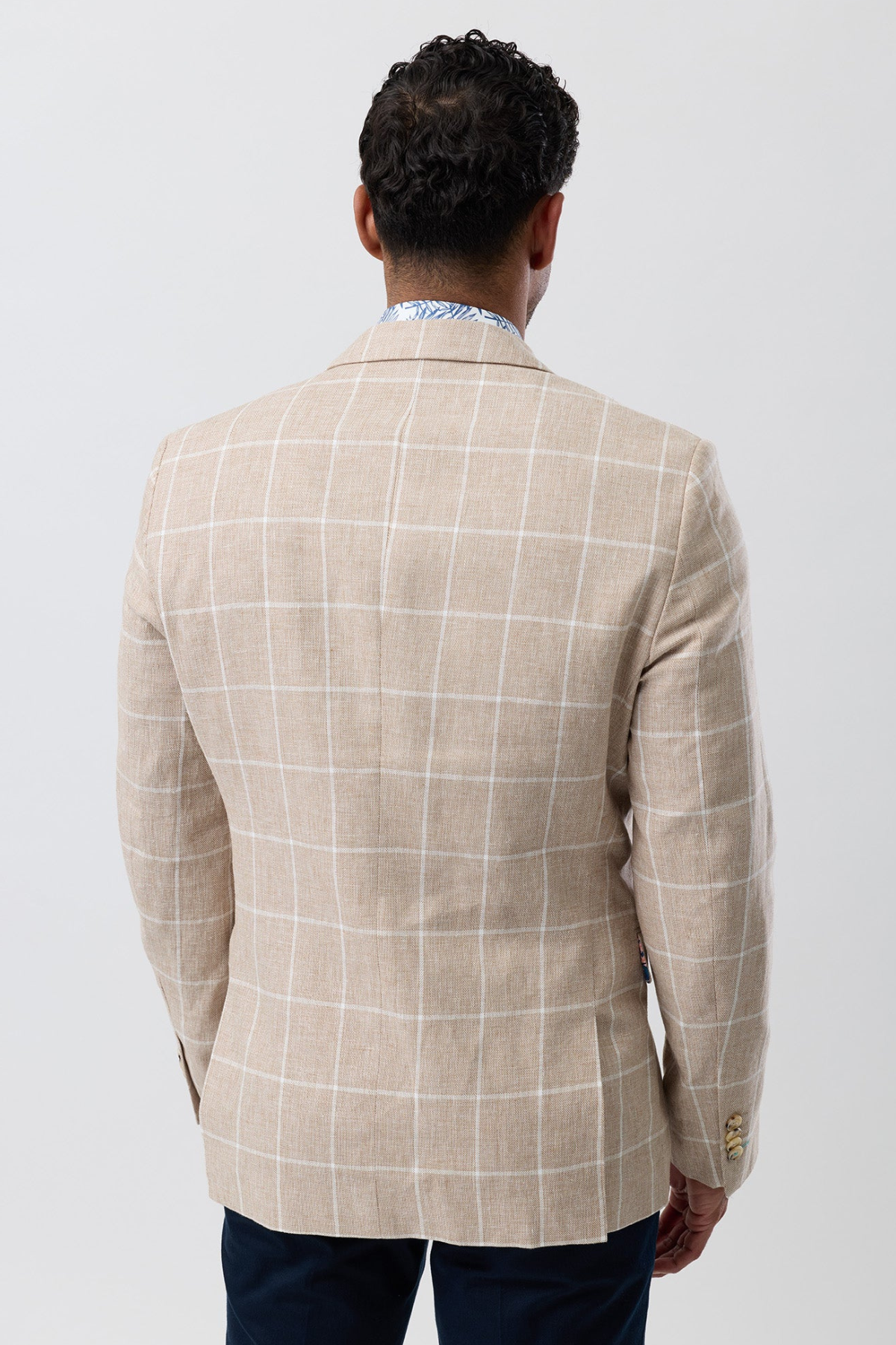 Twin Button Blazer Beige Check