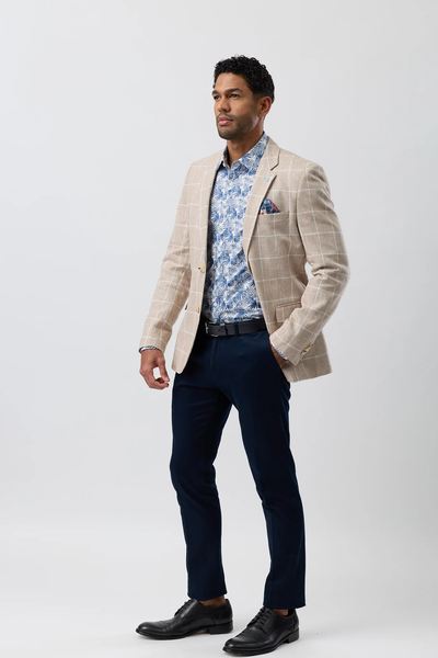 Twin Button Blazer Beige Check