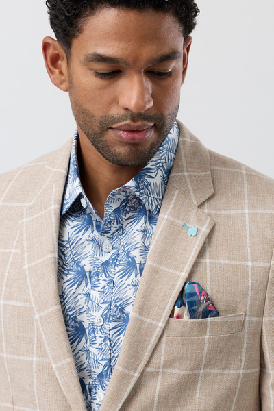 Twin Button Blazer Beige Check