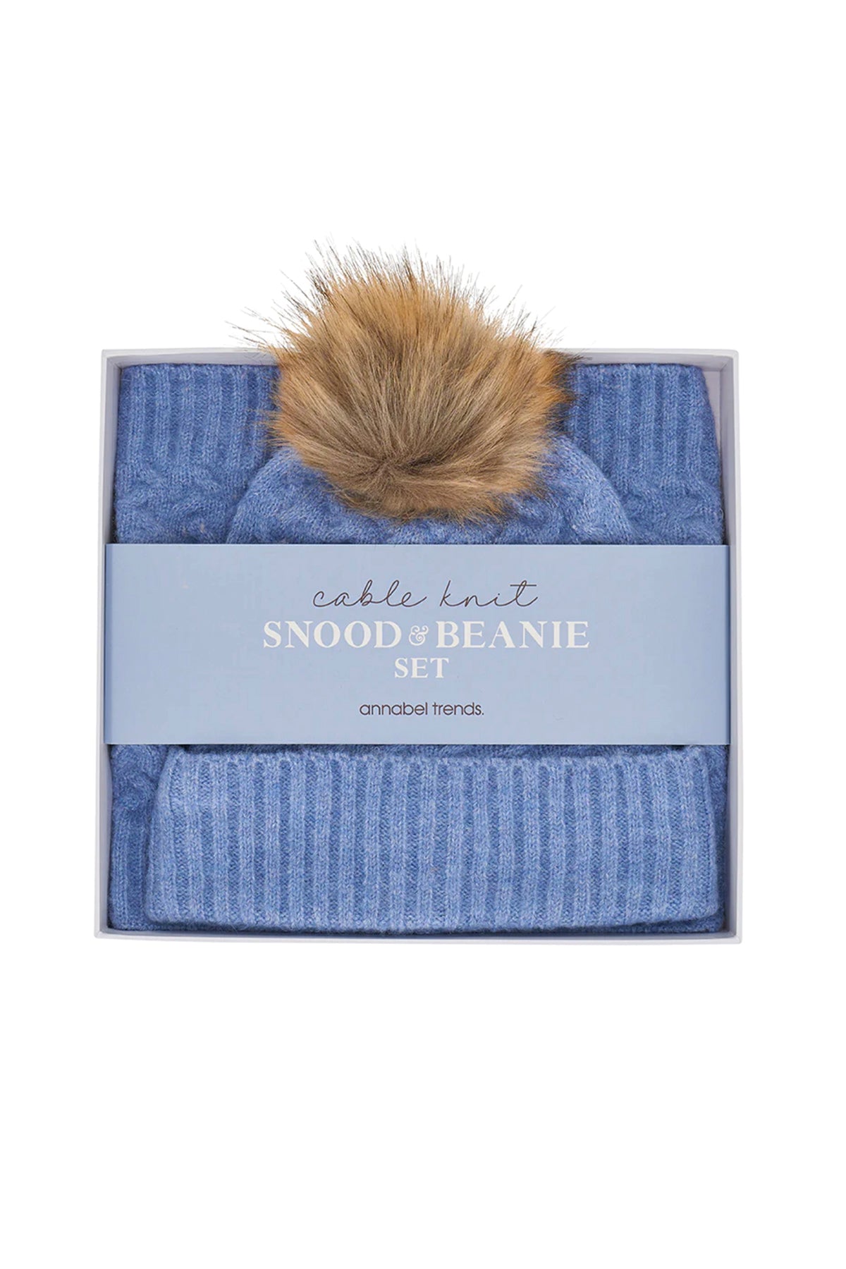 Cable Knit Snood & Beanie Set Blue Marle