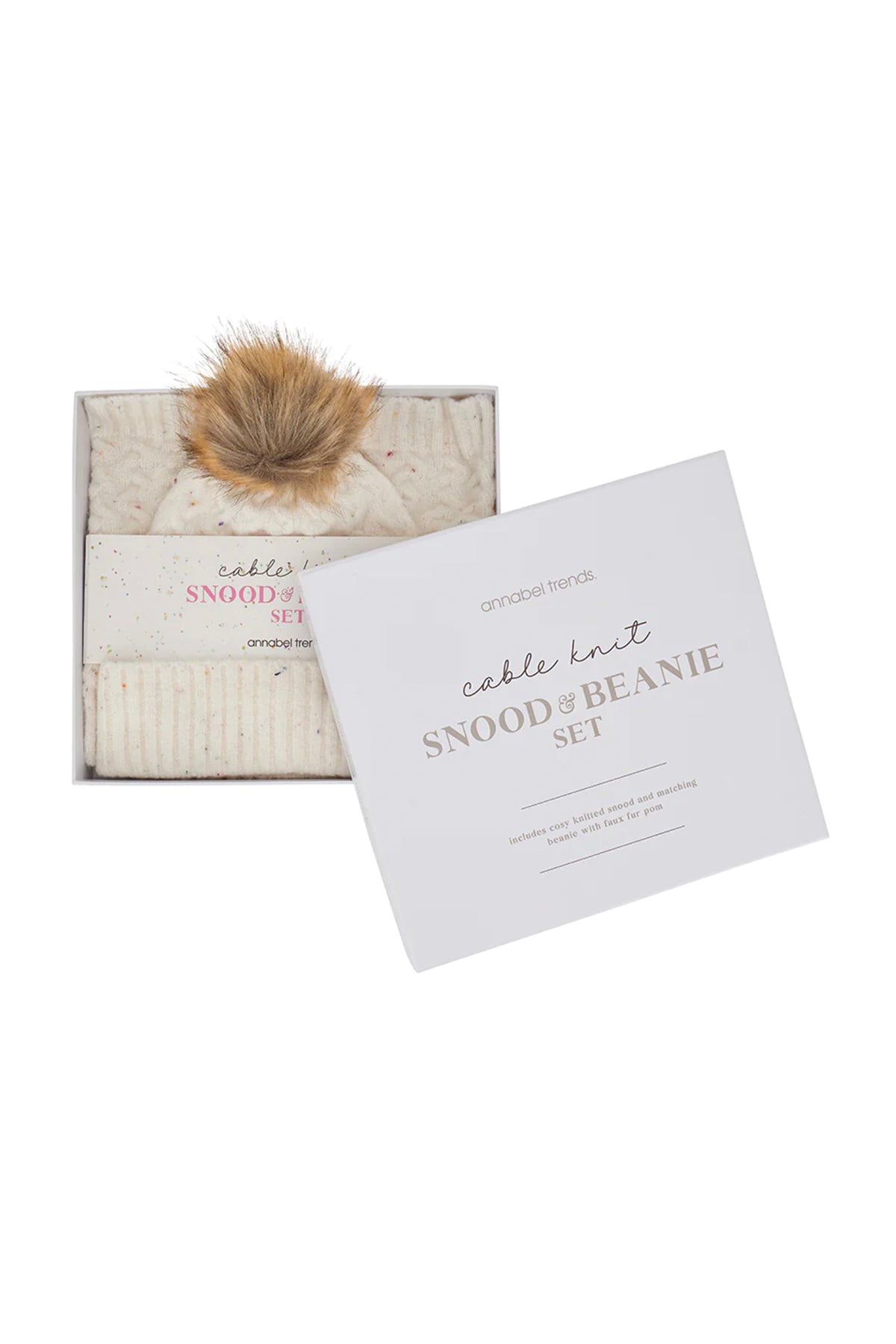 Cable Knit Snood & Beanie Set Speckle Cream